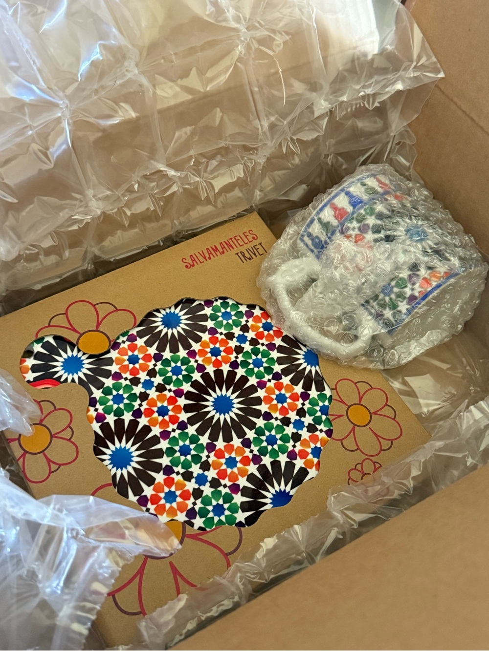 Colorful Mosaic Trivet with Matching Patterned Mug, Ole Mosaic Set